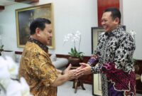 Menteri Pertahanan (Menhan) Prabowo Subianto, menerima kedatangan Ketua MPR Bambang Soesatyo (Bamsoet). (Foto Dok. Tim Media Prabowo)
